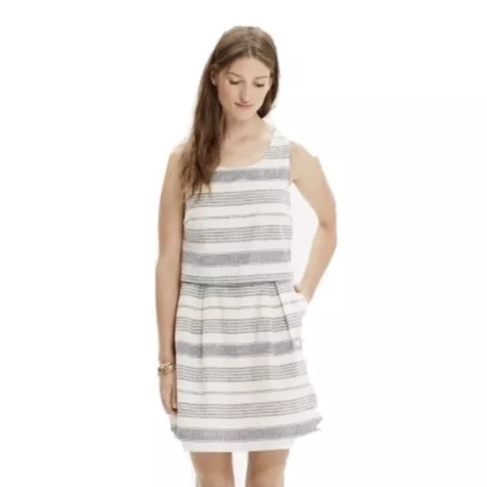 Madewell Striped White and Gray Dress